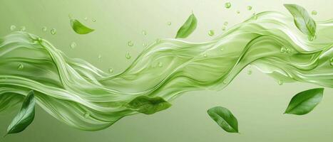 Flowing green liquid wave with leaves nature scene graphic design soft environment aesthetic concept photo