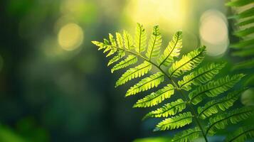 Detailed view of a fern leaf under natural light nature photography lush green environment macro perspective photo