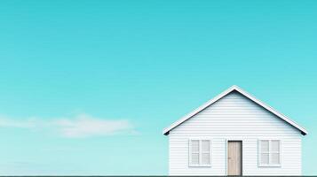 Charming white cottage in serene landscape simple architecture tranquil environment panoramic view for peaceful living photo