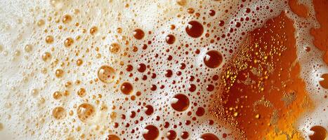 Refreshing beer foam bubbles top view beverage photography indoor setting aesthetic concept photo