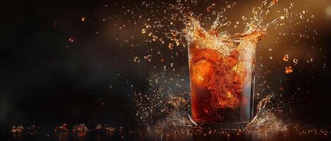 Dynamic cola pouring into glass refreshing beverage scene studio setting high-impact visuals photo