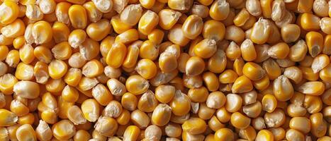 Top view of golden corn kernels agriculture field food photography natural environment aerial perspective organic concept photo