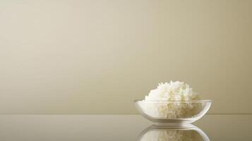 Elegant minimalist presentation of basmati rice in a glass bowl simple indoor setting food photography photo