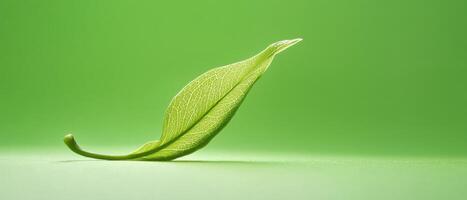 Leaf unfurling on a plant close-up shot nature green background macro view growth concept photo