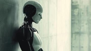 Artificial intelligence innovation futuristic setting digital illustration technology side view robot and human interaction photo