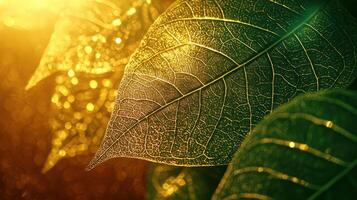 Intricate macro view of glistening green leaves nature close-up photography lush environment abstract concept photo