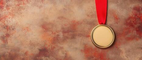 Award ceremony gold medal display studio setting image capture textured background close-up view recognition concept photo