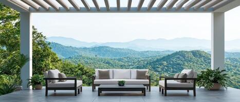 Relaxing outdoor living space with scenic mountain view modern style open-air environment contemporary design photo