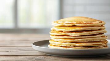 Delicious stack of pancakes kitchen food photography bright environment close-up view culinary delight photo