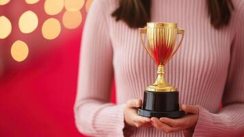 Celebration of achievement award ceremony trophy presentation indoor venue close-up view recognition of excellence photo