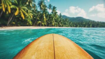 Surfing adventure on tropical beach clear waters landscape photography vibrant environment scenic view relaxation concept photo