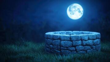 Mysterious well under full moon enchanted landscape nighttime scene tranquil atmosphere serene viewpoint photo