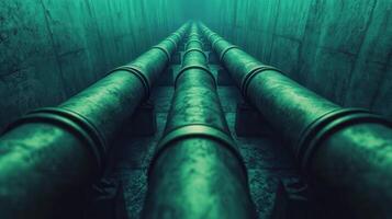 Exploring industrial pipe systems underwater ocean depths photography mysterious environment underwater perspective photo