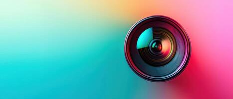 A Rainbow camera lens with proud perspective and empty text space photo