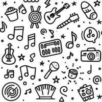 Doodle Music Instruments and Notes Seamless Pattern. vector