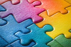 Colorful puzzle pieces fitting together, symbolizing unity and pride photo