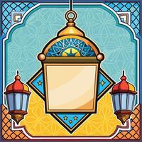 Festive Ramadan lantern design with ornate frame and copy space. vector