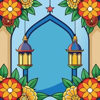Festive floral frame with lanterns and archway. vector
