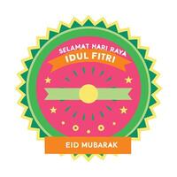 Eid Mubarak greeting card with colorful design elements and text. vector