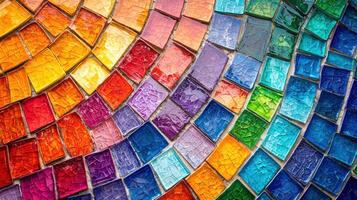 Rainbow colored mosaic tiles forming vibrant pattern, showcasing proud history and inviting empty space for creativity photo
