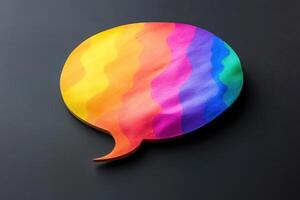 Rainbow colored speech bubble promoting dialogue and awareness for rights activism during pride month, with ample copy space photo