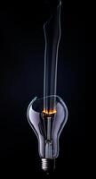 Intriguing light bulb emits glowing filament surrounded by swirling smoke in a dark backdrop photo