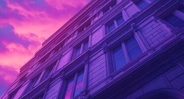 A purple sky with clouds and a building in the background photo