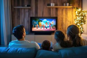 A family watching a cartoon on tv photo