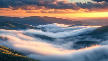 Beautiful sunrise over the mountains with clouds photo