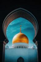 The golden dome of the mosque in abu dhabi photo