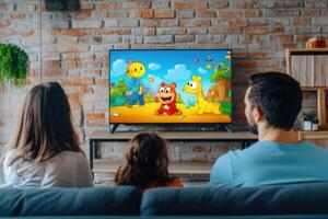 A family watching a cartoon on tv photo
