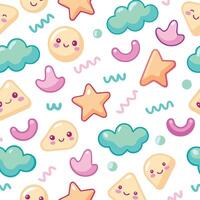 Cute Cartoon Pattern with Faces and Shapes vector