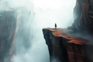 A man stands on the edge of a cliff photo