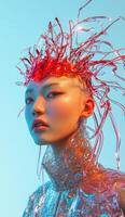 A woman with red hair and a headpiece photo