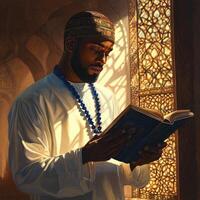 An arab man reading the quran photo