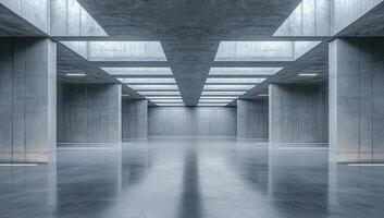 Empty concrete room with large windows and a floor photo