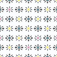 Seamless pattern with colorful sun-like shapes on white background. vector