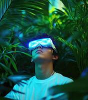 A man wearing a pair of virtual reality glasses photo