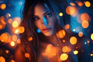 Beautiful woman with glowing lights photo