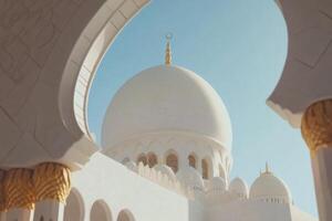 The white dome of a mosque is seen in the distance photo