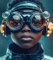 A young boy wearing goggles and a helmet photo