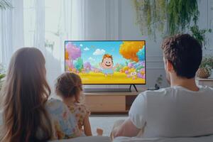 A family watching a cartoon on tv photo