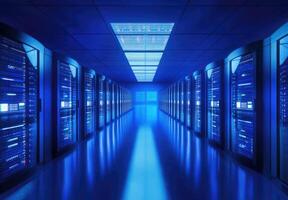 A long hallway with rows of servers photo