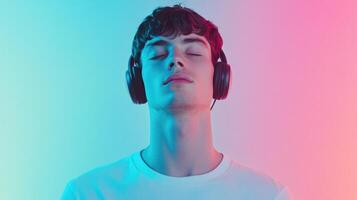 A man with headphones on his head photo