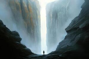 A man standing in front of a waterfall photo