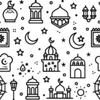 ramadan seamless pattern with mosque, crescent and stars vector