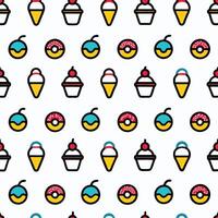 Seamless pattern of ice cream cones, cupcakes, and donuts. vector