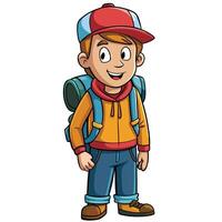 Cartoon boy with backpack and cap background vector