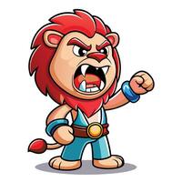 Angry lion cartoon character in warrior pose vector