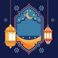 ramadan kareem greeting card with lanterns crescent vector